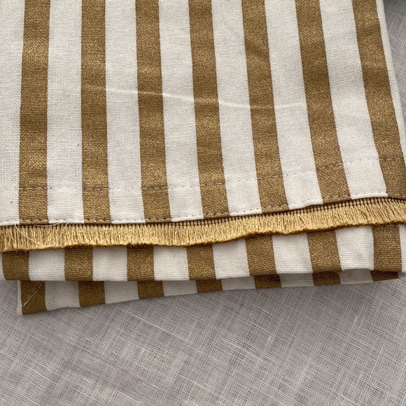 Gold and white stripe elegant fringe tea towel and moose condiment knife, NWOT - Picture 2 of 10